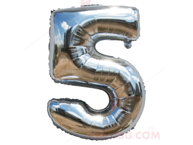 Фолиев балон цифра "5" - сребрист 1м.